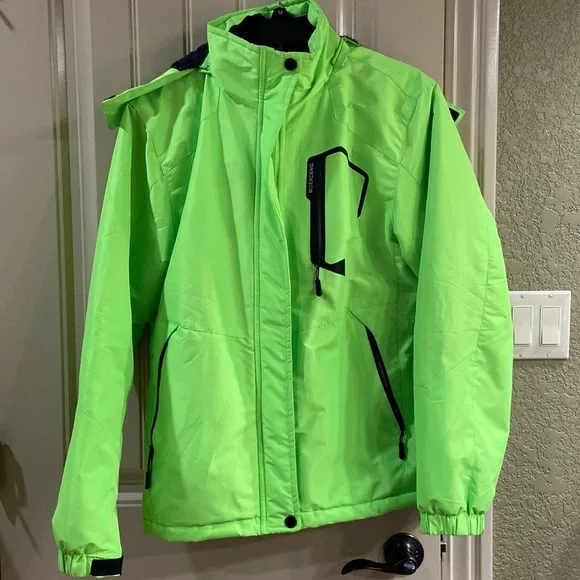 Moerdeng Jackets Coats Neon Green And Black Fully Lined Coat
